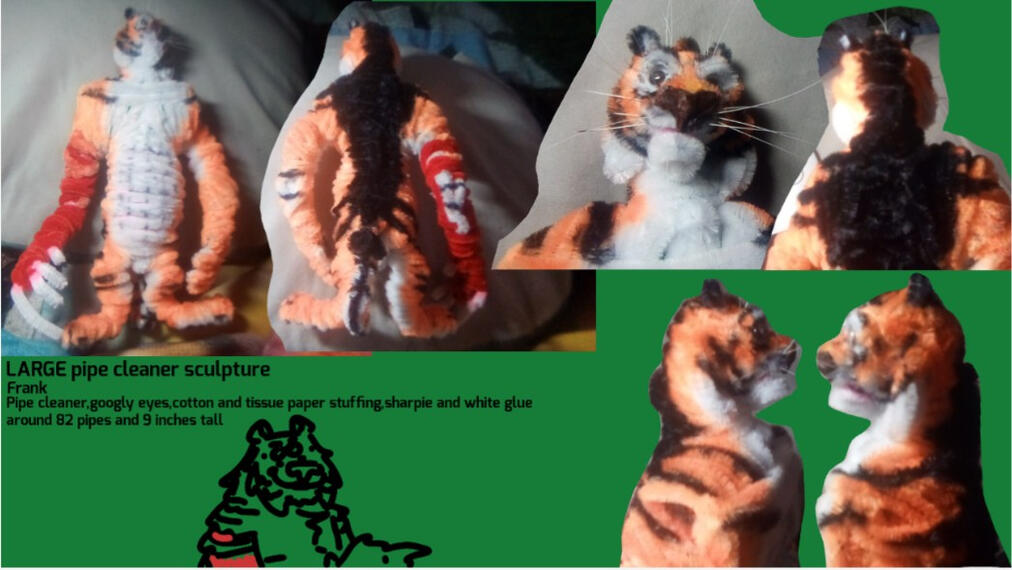 Frank! 9 inches around 85 pipes! Pipes, sharpie, cotton, tissue paper, paper mache nose! took two months to make! 2024-25