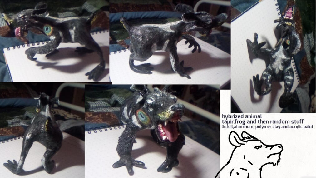 Unnamed creature,clay,acrylic paint,metal wire and aluminum! My first sculpture I made! 2022-3 ish