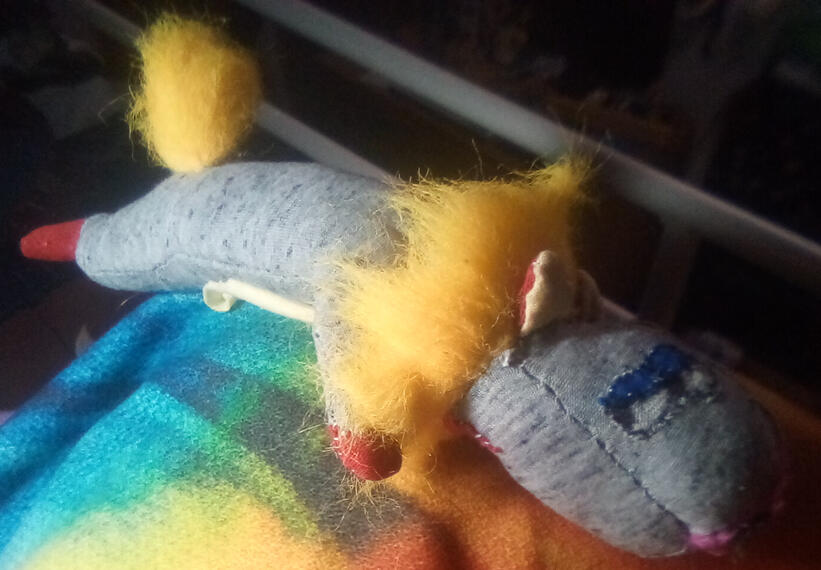 Placeholder! For Gmanwr,2026? Fabric,minky,dyed faux fur,felt,polyfil,plastic bell